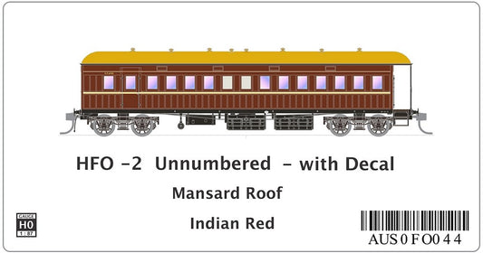 HFO -2 unnumbered with decal, Indian Red, Mansard Roof