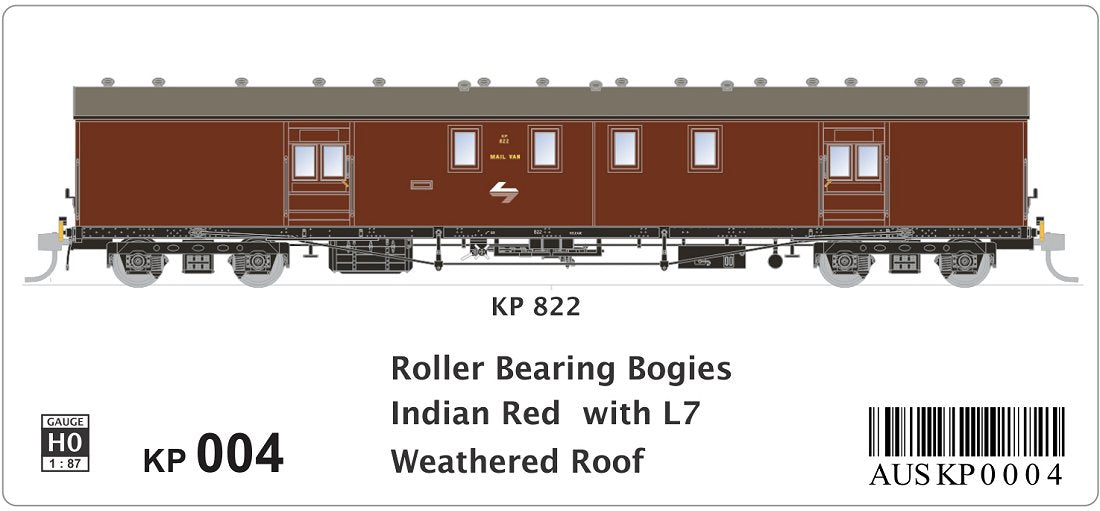 KP 822, Indian Red with L7 logo, Weathered Roof, Roller Bearing Bogies