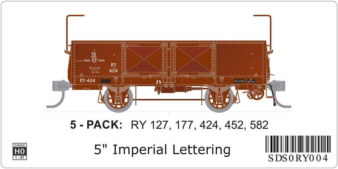 RY Wagon, 5" Imperial Lettering, 5 wagons