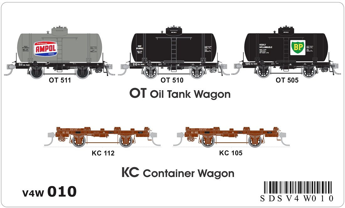 OT oil tank wagons (x3), KC container wagons (x2)