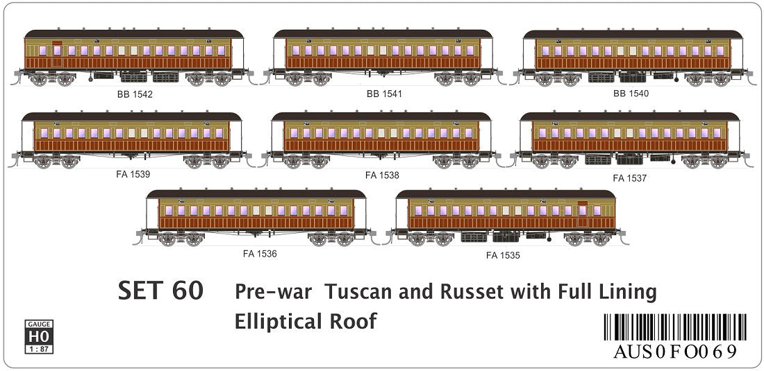 SET 60 Pre-war Tuscan & Russet with Full Lining, Elliptical Roof