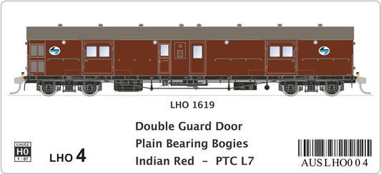 LHO 1619, Double Guard Doors, Plain Bearing Bogies, Indian Red, PTC L7 logo