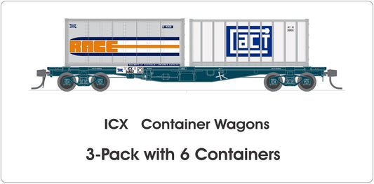 ICX, PTC Teal, container wagons (3), containers (6)