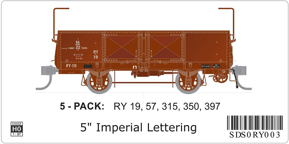 RY Wagon, 5" Imperial Lettering, 5 wagons