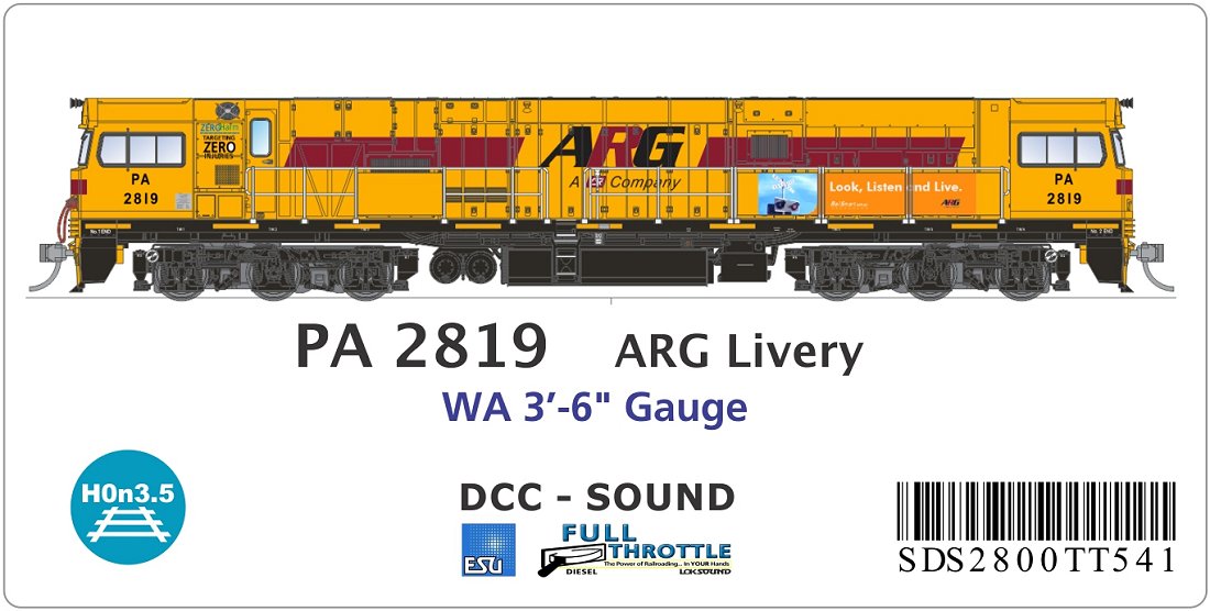 PA 2819 ARG Livery, WA 3' 6" gauge