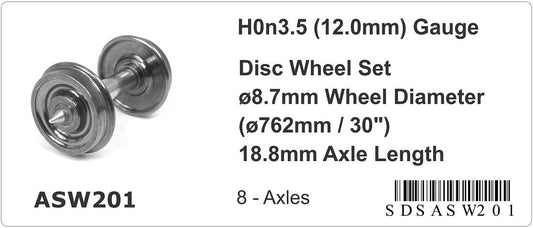 Disc wheel set, HOn3.5 (12mm) gauge