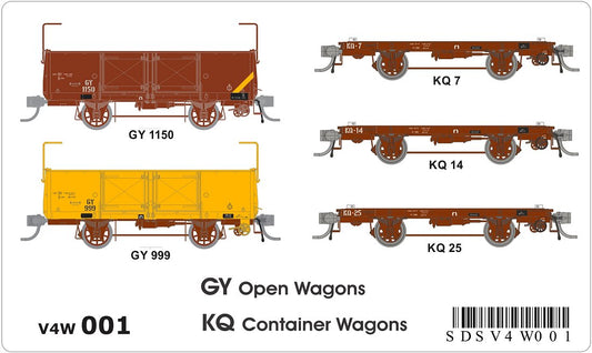 GY open wagons (x2), KQ container wagons (x3)