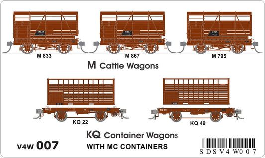 M cattle wagons (x3), KQ container wagons (x2), MC containers (x2)