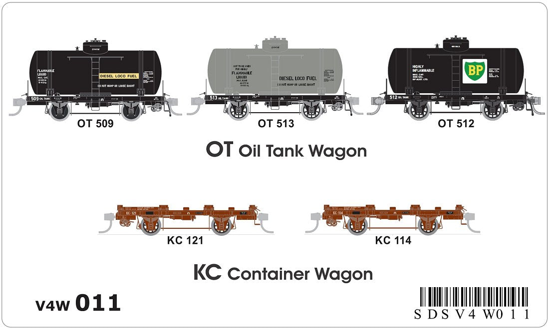 OT oil tank wagons (x3), KC container wagons (x2)